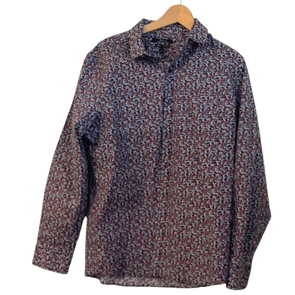 MARC ANTHONY Men's Slim Fit Long Sleeve Button Down‎ Shirt Black Blue White, LRG